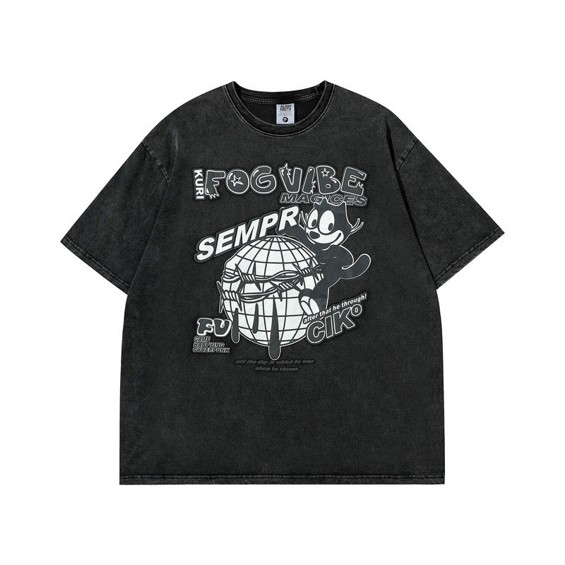 Men T Shirt Hip Hop Cartoon Printed Couple Short Sleeve T-shirt