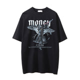 Men Vintage T-Shirt Printed Washed and Worn Short-Sleeved T-shirt Men's Ins Loose