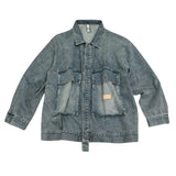 Unisex Jacket Retro Loose Washed-out Large Workwear with Pocket Denim Clothes Jacket