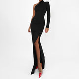 Women Dress off-Shoulder and Black Dress Hip-Wrapped Dress
