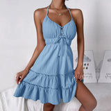 Women Dress Mini Dress Sexy Backless Spaghetti Straps Dress