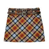 Women Skirt Plaid Double Belt A- line Skirt Skirt
