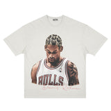 Dennis Rodman Graphic Tee Spring Summer Vintage Washed Old Rodman Print Short Sleeve T-Shirt