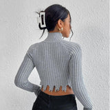 Women Knitted Sweater Sweaters Women's Clothing Turtleneck Long Sleeve Distressed Sexy Cutout Sweater