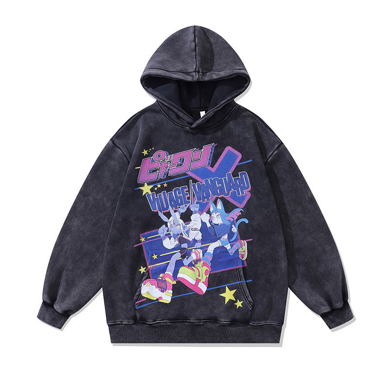 Men Hoodie Cartoon Printing plus Velvet Loose Casual Couple's Tops