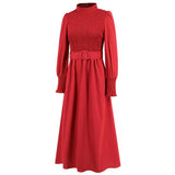 Women Date Dress Stand Collar Long Sleeve Skirt