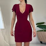 Women Dresses Sexy V-neck Short Sleeve Dress Hip Skirt