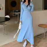 Women Dresses V-neck Long-Sleeve Dress Long Skirt Fish Hip Skirt