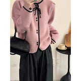 Women Knitted Cardigan Sweater Coat Female Autumn Loose Knitted Cardigan Bow Top