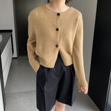Women Cardigan Sweater Autumn Thick Sweater Button Long Sleeve round Neck Short Top Cardigan Coat 8t3119