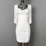 Women Dresses U-Collar Dress Hip Skirt Short Skirt Cardigan Coat