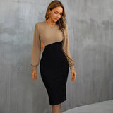 Women Dress Spring/Summer Puff Sleeve Hollow Sheath Mid-Length Dress