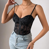 Women's Party Tops Straps Tulle Fishbone Waist Cropped Top