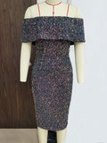 Women Evening Gown Sexy Retro Backless Green Sequins Dress