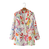 Women Suits Autumn Leisure Loose Mid-Length Printed Suit Coat