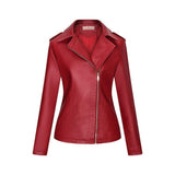 Red Leather Jacket Autumn and Winter Leather Coat for Women Short Lapels PU Leather Jacket