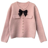 Women Knitted Cardigan Bowknot Decoration Knitwear Winter Loose round Neck Single-Breasted Cardigan