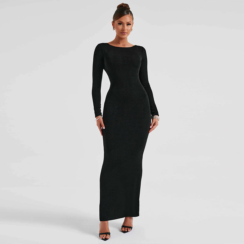 Women Dresses Autumn Sexy Backless Long Sleeves Dress