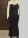 Women's Evening Gown Sexy Backless Sequins Dress Strap Evening Dress