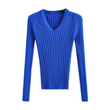 Women Sweater Knitwear Spring and Autumn Klein Blue Ice Silk V-neck Sweater