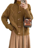 Women Knitted Cardigan Autumn and Winter Twist Knitted Cardigan round Neck Loose Sweater