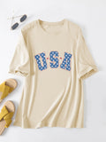 Crew neck short-sleeved usa printed T-shirt casual and loose