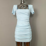 Women Dresses Square Collar Dress Short-Sleeved Sheath Dress Skirt
