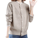 Women Knitwear Spring and Autumn Lace Trim Patchwork round Neck Sweater Loose Knitted Cardigan