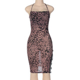 Women Dresses Leopard Print Printed Sexy Mesh Dress