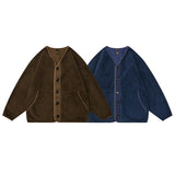 Unisex Winter Cotton Coat Autumn Polar Fleece Collarless Jacket Vintage Top