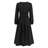 Women Date Dress Autumn and Winter V-neck Bubble Long Sleeve Dress