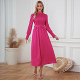 Women Date Dress Stand Collar Long Sleeve Skirt