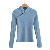 Women Sweater Knitwear Mandarin Collar Knitwear Spring Sexy Long Sleeve T-shirt