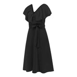 Women Date Dress Sexy A- line Skirt Lotus Leaf Large V-neck Dress