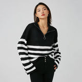 Women Sweater Knit Wear Zipper Striped Sweater Autumn and Winter Turtleneck Knitted Cardigan