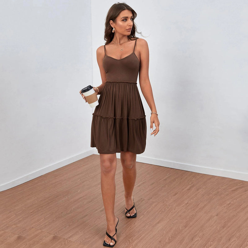 Women Dress Sexy Casual V-neck Knitted Sling Dress