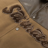 Unisex Winter Cotton Coat Retro Patchwork Contrast Color Letter Tide Polo Collar Jacket Baseball Uniform