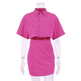 Women Dress Spring Short-Sleeved Shirt Dress Hollow Slim Pencil Dress