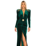 Women Dresses V-neck Sexy Velvet Dress Long Autumn and Winter Dress (Zns0409)
