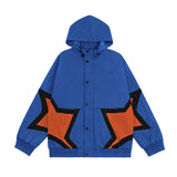 Men Jacket Coat Five-Pointed Star Stitching Jacket Men's Spring and Autumn Hat Hooded Jacket