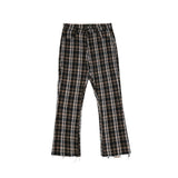 Men Sweatpants Plaid Frayed Casual Pants Vintage Bell-Bottom Pants Slim-Fit Straight Trousers