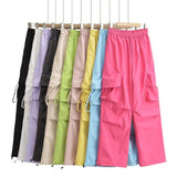 Women Sweatpants Autumn Three-Dimensional Pocket Overalls Loose Tappered Trousers