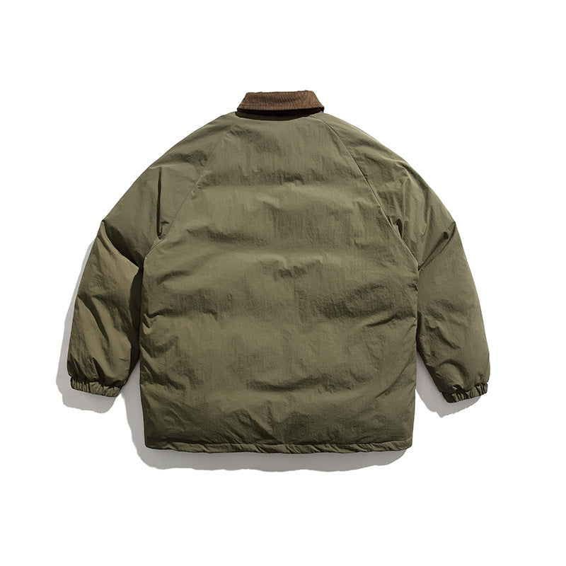 Unisex Winter Cotton Coat Three-Dimensional Pocket Decoration Loose Cotton Coat Vintage Corduroy Lapel Cotton-Padded Jacket