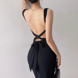 Women Dresses Knitted Sexy Backless Spaghetti Straps Dress Long Dress