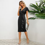 Women Date Dress round Neck Pleated Lace Dress