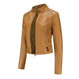 Red Leather Jacket Women's Rivet Leather Coat Spring and Autumn Jacket