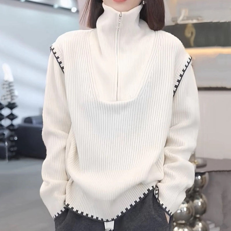 Women Knitwear Autumn and Winter Half Zipper Turtleneck Sweater Loose Sweater