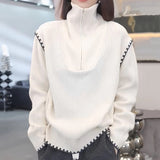 Women Knitwear Autumn and Winter Half Zipper Turtleneck Sweater Loose Sweater