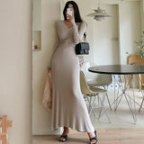 Women Dresses V-neck Long-Sleeve Dress Long Skirt Fish Hip Skirt