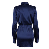 Women Dress Silk-like Matte Satin Shirt Dress